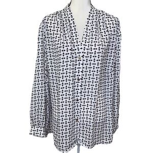 Plus Size Nine West Geometric Black and White Triangle Blouse Gold Buttons 2X